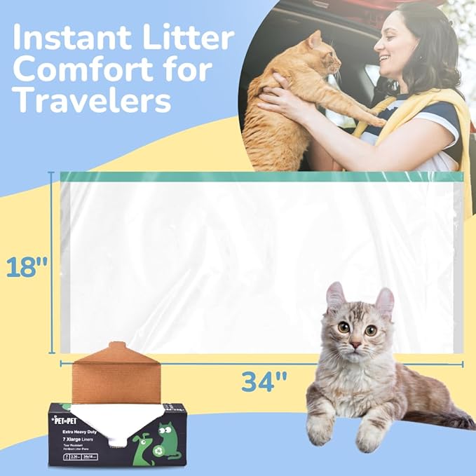 PET N PET Extra Large Cat Litter Box Liners, 7 Count, Heavy Duty & Leak Resistant, Tear-Resistant, Drawstring Closure, Fits Most Standard Litter Boxes