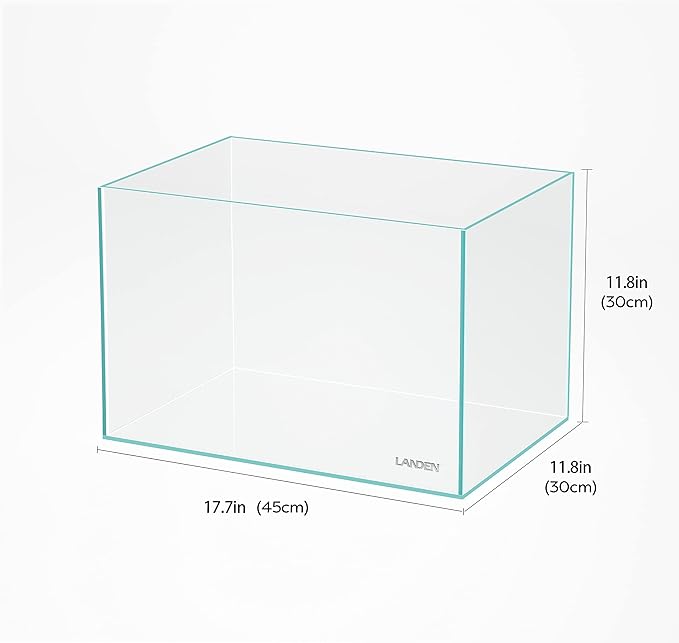 Landen 45P 10 Gallon Rimless Low Iron Aquarium Fish Tank,W17.7×D11.8×H11.8 in(45x30x30cm) 5mm Thickness with Nano Foam Leveling Mat