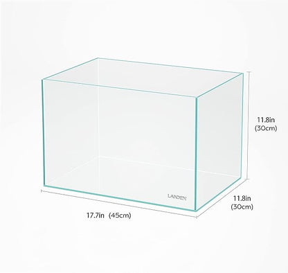 Landen 45P 10 Gallon Rimless Low Iron Aquarium Fish Tank,W17.7×D11.8×H11.8 in(45x30x30cm) 5mm Thickness with Nano Foam Leveling Mat