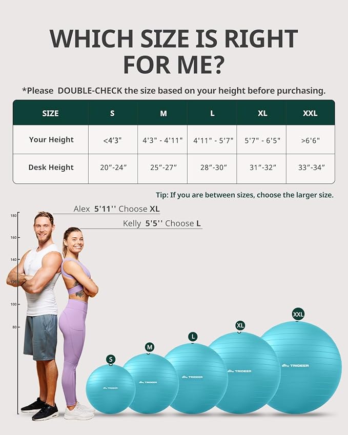 Trideer Exercise Ball for Yoga, Pilates & Fitness – Stability Ball Equipment