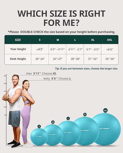 Trideer Exercise Ball for Yoga, Pilates & Fitness – Stability Ball Equipment