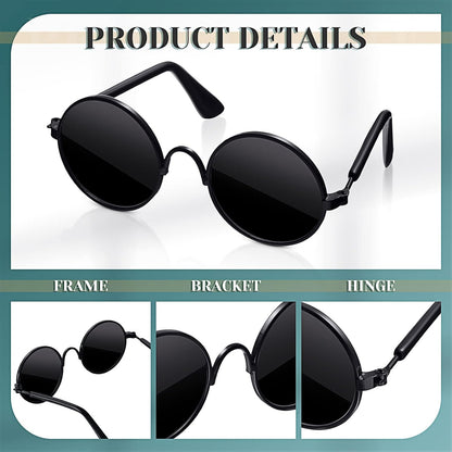 Dog Sunglasses Retro Pet Glasses Doll Glasses Classic Round Dog Glasses Metal Cat Puppy Eye Wear Hippie Costumes for Cats and Dogs, Photos Props Cosplay Party Costume (Black, Classic Style)