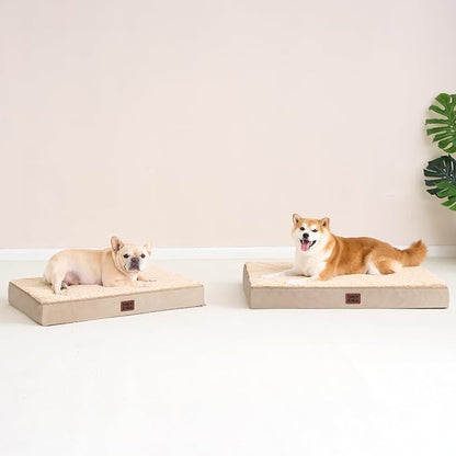 EHEYCIGA Orthopedic Dog Bed Large with Removable Washable Cover, 44IN Khaki | Egg Crate Foam Support, Durable Oxford fabric, Non-Slip Bottom, Machine Washable, Soft Waterproof Plush Pet Bed Mat For Crate