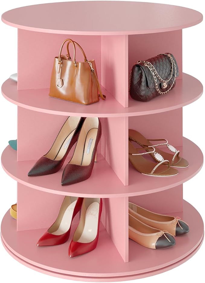SpaceAid 3 Tier Rotating Shoe Rack Tower, Spinning Shoe Display Lazy Susan