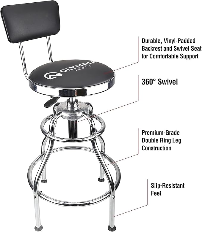 Olympia Tools 82-738 Adjustable Hydraulic Work Stool, Black