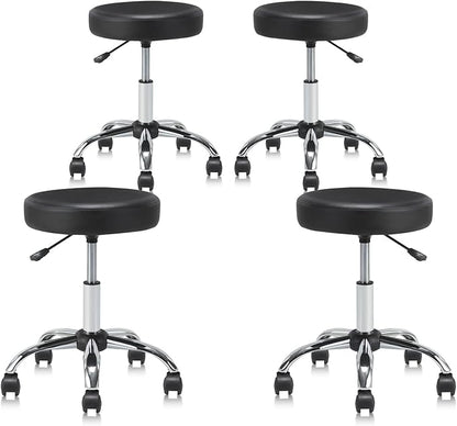 Set of 4 Round Rolling Stool Swivel with Wheels Adjustable Height Heavy Duty Wide Seat Drafting Stool Chair for Office Salon Massage Spa Medical Tattoo Beauty 4 Pack