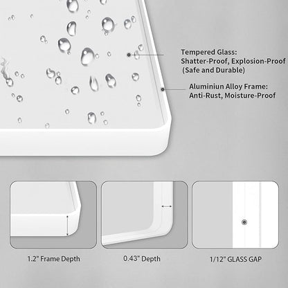 LOAAO 60x36 Inch White Metal Framed Bathroom Mirror