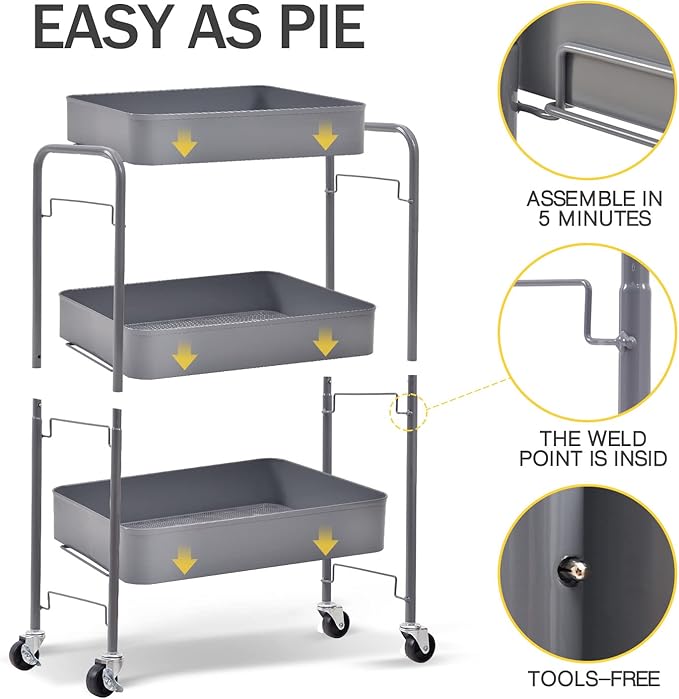 TOOLF 3-Tier Metal Rolling Cart