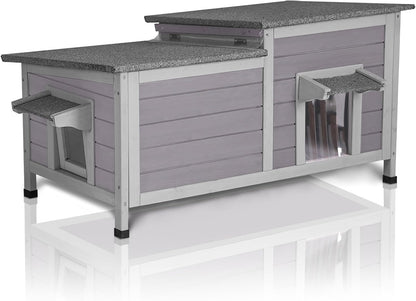 GUTINNEEN Outdoor Cat House Weatherproof Feral Kitty Shelter for Winter Cat Condo with Large Opening Roof (1-Story（AIR93）)