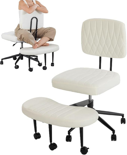 Ergonomic Cross Legged Office Chair with Wheels, Wide Seat and Backrest for Meditation, ADHD Cross Legged Office Chair with Adjustable Height, 360°Rotating Footrest for Yoga Home Office