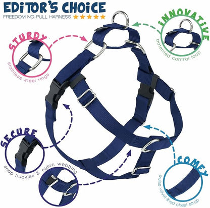 2 Hounds Design Freedom No Pull Dog Harness, Adjustable Harness, Easy Walking & Comfortable Control, Fits Small, Medium & Large Dogs, Solid Colors, Made in USA, 5/8" MD, Navy