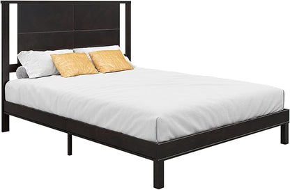 AMERLIFE Solid Wood Queen Size Bed Frame with Headboard, Rustic Style Platform Bed Frame with Under-Bed Storage, No Box Spring Needed, Noise Free, Easy Assembly, Dark Brown