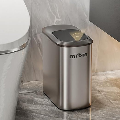 MRBIN Stainless Steel Motion Sensor Bathroom Trash Can, 10L / 2.6gal Slim Smart