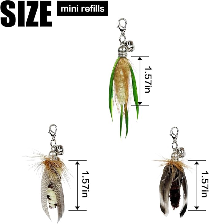 TTcat Cat Feather Toys, 3 Pcs Mini Insects Refills, Cat Toys Replacement Feathers for Cat Kitten Wand