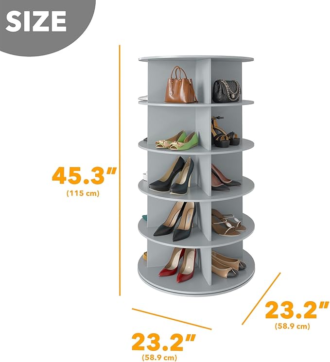 SpaceAid 5 Tier Rotating Shoe Rack Tower, Spinning Shoe Display Lazy Susan