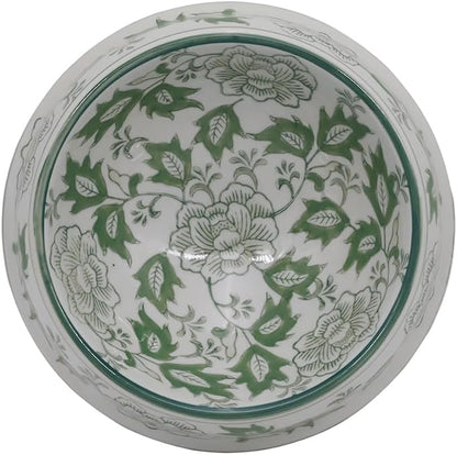 Aimusego Ceramic Green & White Dog Bowl 9inch Chinoiserie Hand Painted Pet Food Water Bowls, Dogs Cat Dish for Medium and Large Pet, Puppy-25OZ