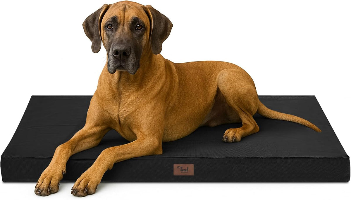 Outdoor Extra Large Dog Bed, Jumbo Waterproof Dog Bed for Large Dogs, Orthopedic Egg Foam Pet Bed Mat with Removable Oxford Cooling Cover, Black