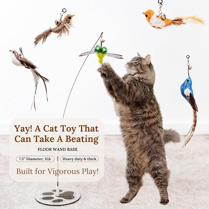 Cat Toys for Bored Indoor Adult Cats Any Surface Base Wand Stimulation Toys for Indoor Cats Cat Feather Toy Cat Feather Cat Toy Wand Juguetes para Gatos Activos Juegos para Gatos