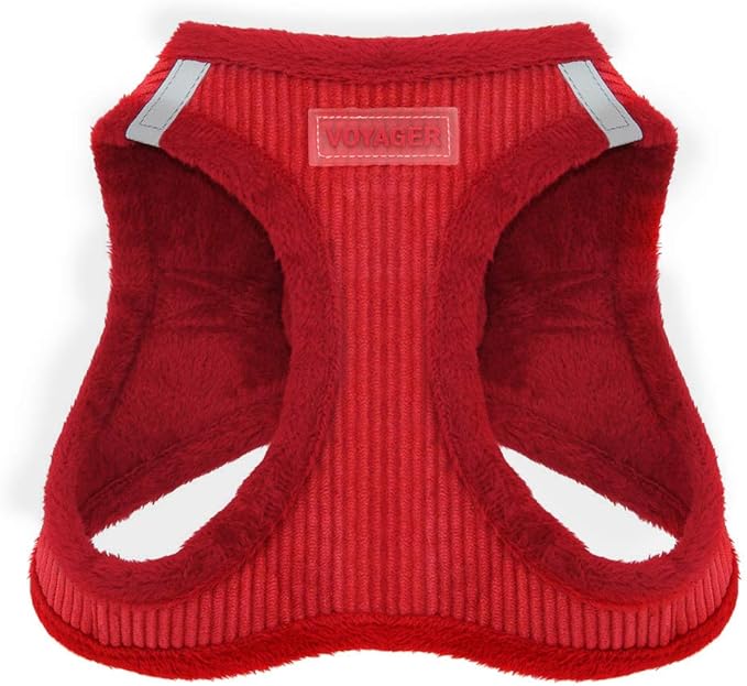 Voyager Step-In Plush Dog Harness – Soft Plush, Step In Vest Harness for Small and Medium Dogs by Best Pet Supplies - Harness (Red Corduroy), M (Chest: 16 - 18")