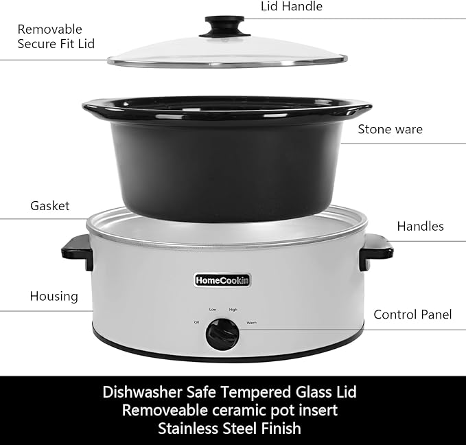 HOMECOOKIN 6 Quart Slow Cooker Oval Manual Pot Food Warmer
