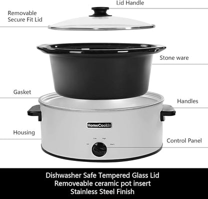 HOMECOOKIN 6 Quart Slow Cooker Oval Manual Pot Food Warmer