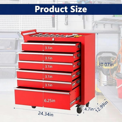 IDEALHOUSE Rolling Tool Chest, 6 Drawers Tool Storage Cabinet, Toolbox