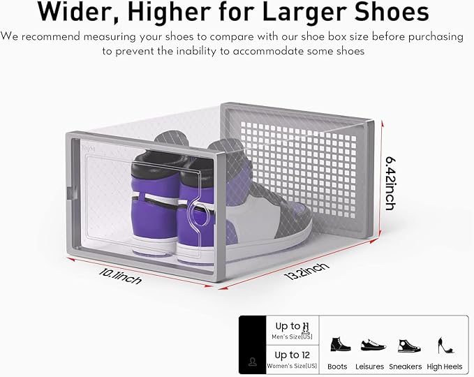 Kuject X-Large Shoe Storage Boxes Organizers Clear Plastic Stackable 12 Pack