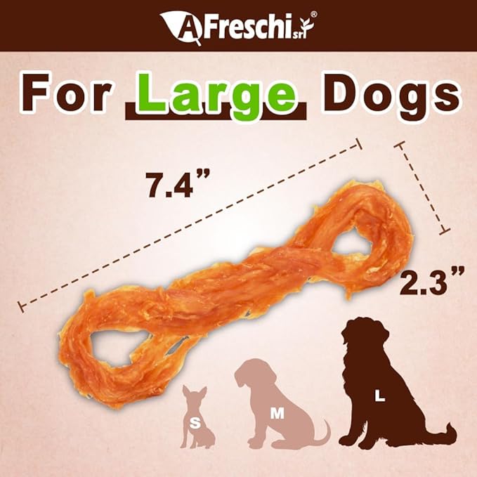 AFreschi Turkey Tendons for Dogs, USA-Sourced, Healthy Dog Treats, Rawhide-Free Puppy Chews, Long Lasting, All Natural, Hypoallergenic Dog Treats for Large Breeds, 10 Count Box Rope (L)