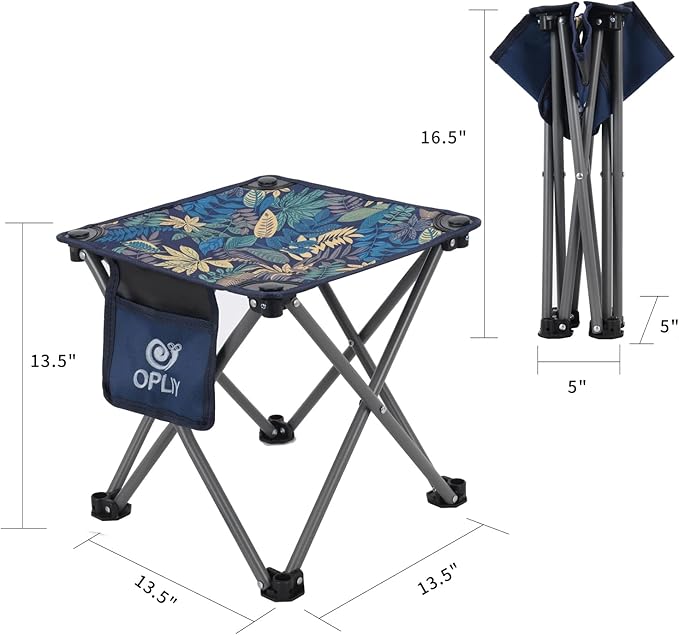 Opliy Camping Stool, Folding Small Chair Portable Camp Stool for Camping Fishing Hiking Gardening and Beach, Camping Seat with Carry Bag (Blue-Leaf)