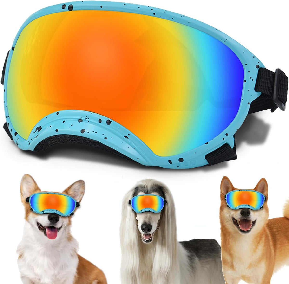 Medium Dog Sunglasses with Adjustable Strap UV Protection, Winproof Dog Puppy Sunglasses, Suitable for Medium Dog Pet Glasses, Dogs Eyes Protection,Soft Dog Goggles