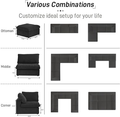 WJShome 118.02" Cloud Couch,Modular Sectional Sofa with 2 Storage Ottomans, U Shaped Down Filled Convertible Couch for Living Room Sets,Sofa Cover Washable & Replaceable(White)
