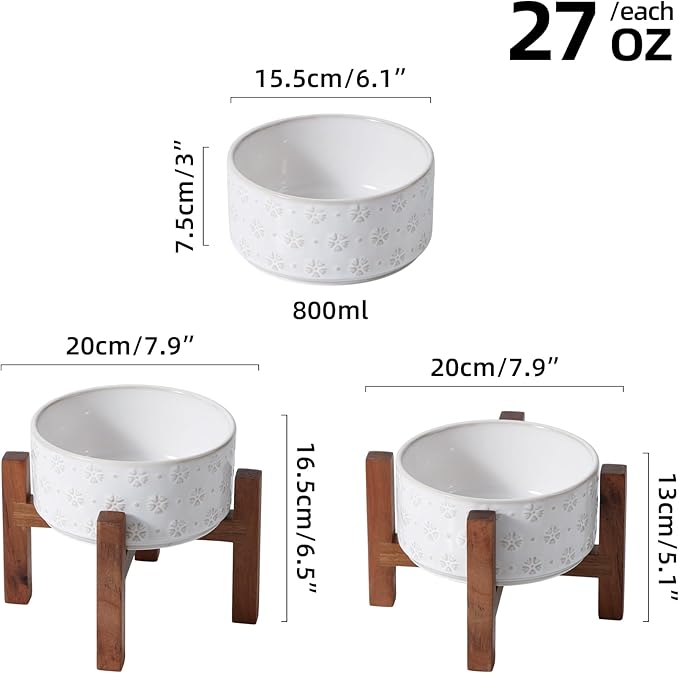 Ceramic 6.1inch Raised Dog and Cat Bowl Set, 2 Heights Elevated