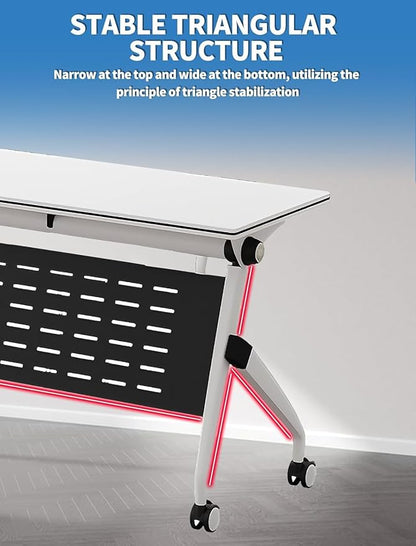 YUOXU Conference Room Table,Folding Conference Table,Flip Top Mobile Desk with Locking Silent Casters-Space Saving Rolling Table for Training Room, Office, Classroom (10, 62.99 * 23.62 * 29.53")