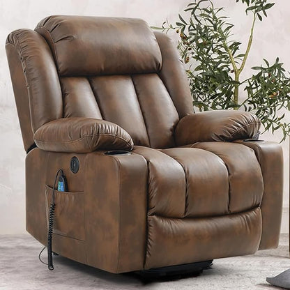 PARKOL Power Lift Recliner Chair for Elderly Breathable Leather Recliner Chair with Massage and Heat for People Limited Mobility (Ochre, Small)
