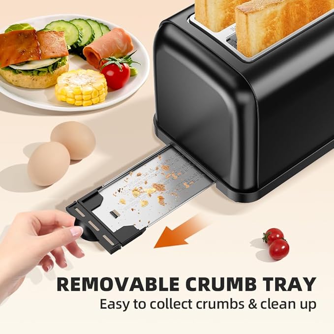 Black Toaster 2 Slice, Extra Wide Slot Toaster