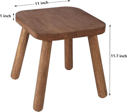 Jurath Natural Solid Wood Step Stool Wood Stool for Kids 11.7'' Sturdy Sitting Stool Wooden Step Stool for Adults Square Stool Wood Plant Stand Small Foot Stool with Four Detachable and Assembled Legs