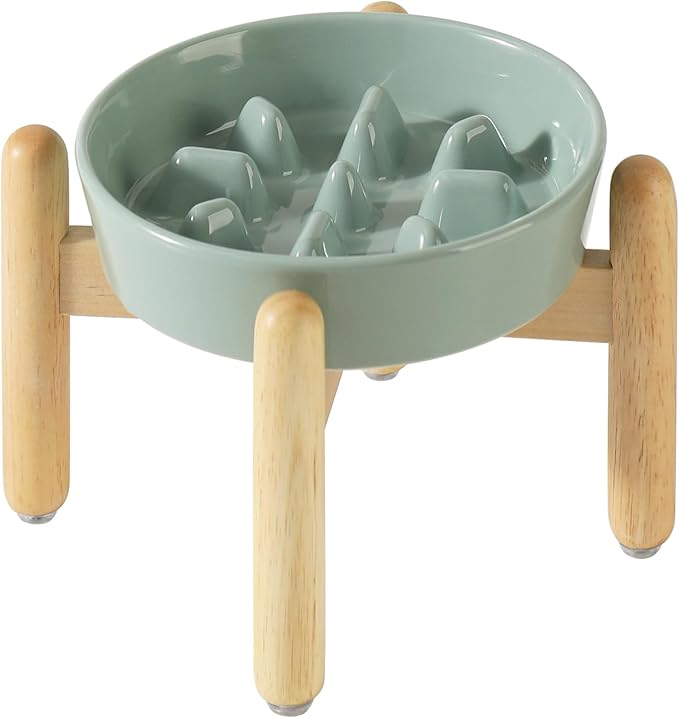 Ceramic 1.2 Cup Dog Raised Slow Feeder Set, Elevated Bowl