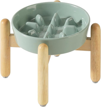 Ceramic 1.2 Cup Dog Raised Slow Feeder Set, Elevated Bowl