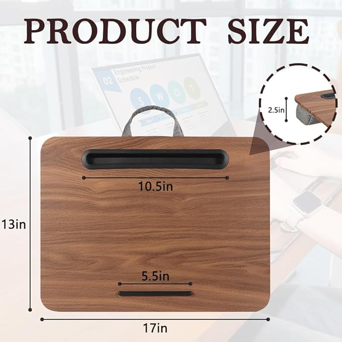 Portable Laptop Desk Fits Up to 16“ Laptops, with Tablet Slot, Built-in Cushion, Great for Home & Office,Lap Desk for Laptop,Lap Desk with Cushion (Brown, Medium)