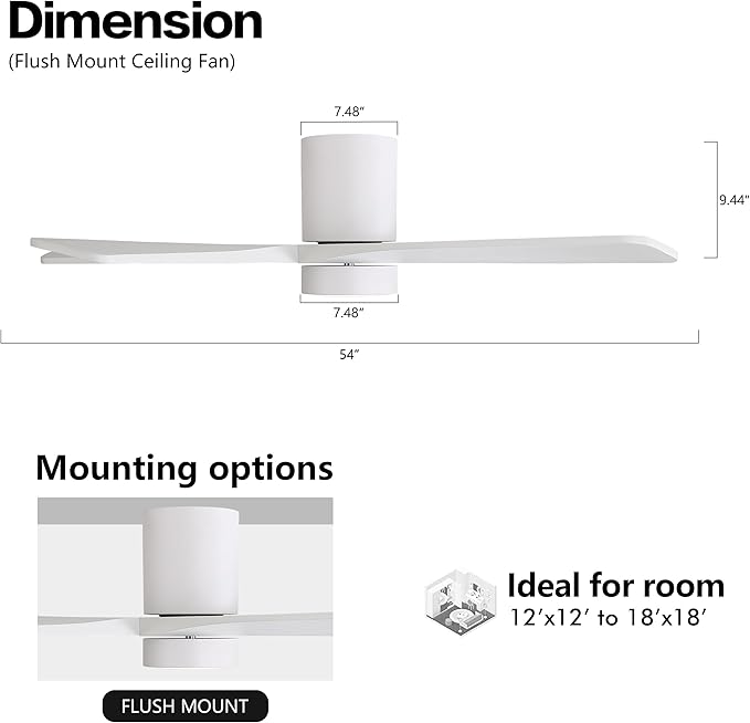 WINGBO 54 Inch Flush Mount DC Ceiling Fan