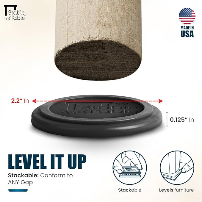 Stable The Table-12 Pack-Black Square, Furniture Leveler & Riser, Anti-Slip Sofa Gripper for Hardwood Floors, Floor Protector, Stacking Furniture Pad, Bed, Desk, Couch & Table Stabilizer, Made in USA