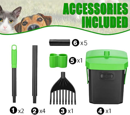 Pooper Scooper Swivel Bin & Rake with 100 Waste Bags, Dog Pooper Scooper with Bag Attachment for Large Medium Small Dogs, Poop Scooper with Lid for Lawn Yard Dog Kennel