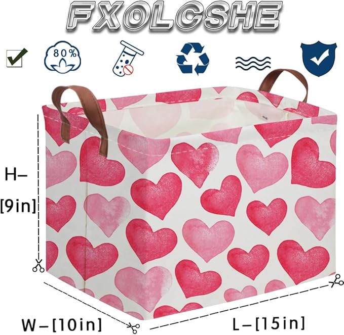 Rectangular Pink Valentine's Day Gift Basket,Cbasket,Pink gift baskets,Love Heart Room Decor for Home,Shelf Baskets(Big pink heart)