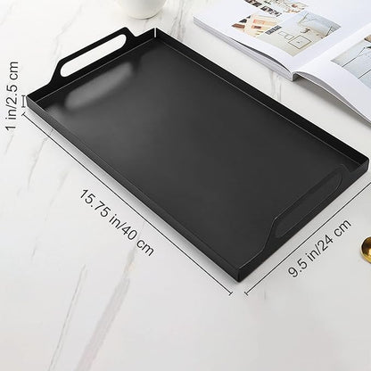VANRA Metal Serving Tray Portable Bed Tray with Handles for Coffee Table, Living Room, Kitchen and Bathroom (Black)
