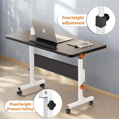 HDHNBA Rolling Desk Adjustable Height,Portable Laptop Desks,Small Standing Desk with Wheels for Home Office (31.50 * 15.75,Black)