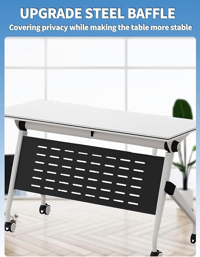 YUOXU Conference Room Table,Folding Conference Table,Flip Top Mobile Desk with Locking Silent Casters-Space Saving Rolling Table for Training Room, Office, Classroom (4, 62.99 * 23.62 * 29.53")