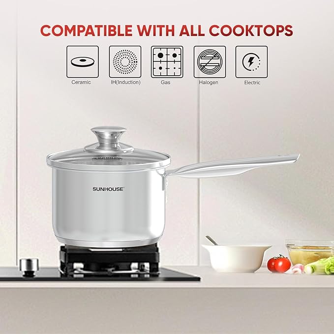 SUNHOUSE – 3 Quarts Stainless Steel Sauce Pan