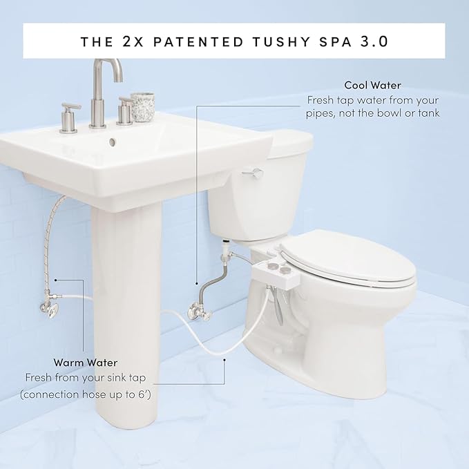 TUSHY 3.0 Spa Cool to Warm Water Bidet Attachment. Easy Universal Toilet Seat