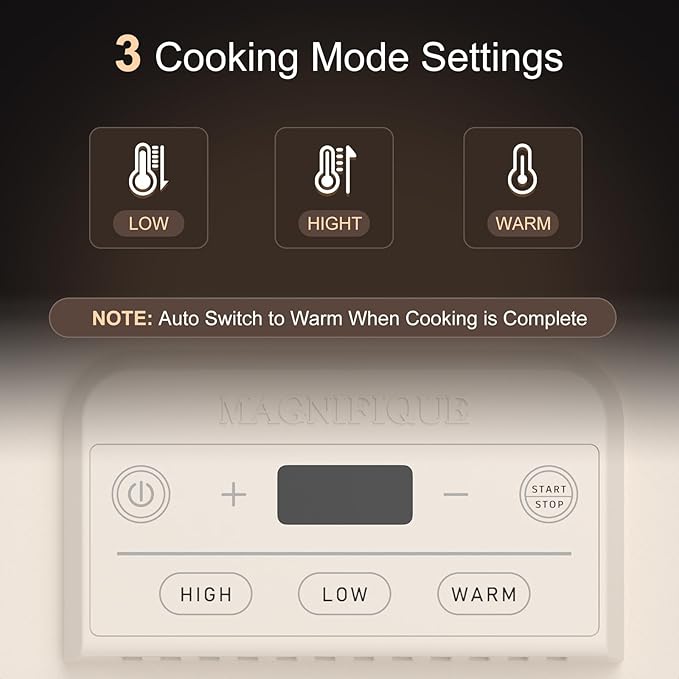 Magnifique 4 Quart Casserole Digital Slow Cooker, Premium Ceramic Bakeware