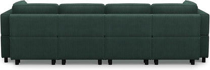 114.2" U Shaped Sectional Sofa,6 Seat Corduroy Couch,Comfy Modular Sectional Sofa with Storage Movable Ottoman Chaise,Upholstered Sectional Couches for Living Room,Green